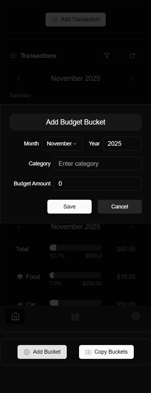 Screenshot of Simple Budget App - Add Bucket Screenshot