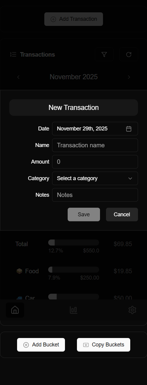 Screenshot of Simple Budget App - Add Transaction Screenshot
