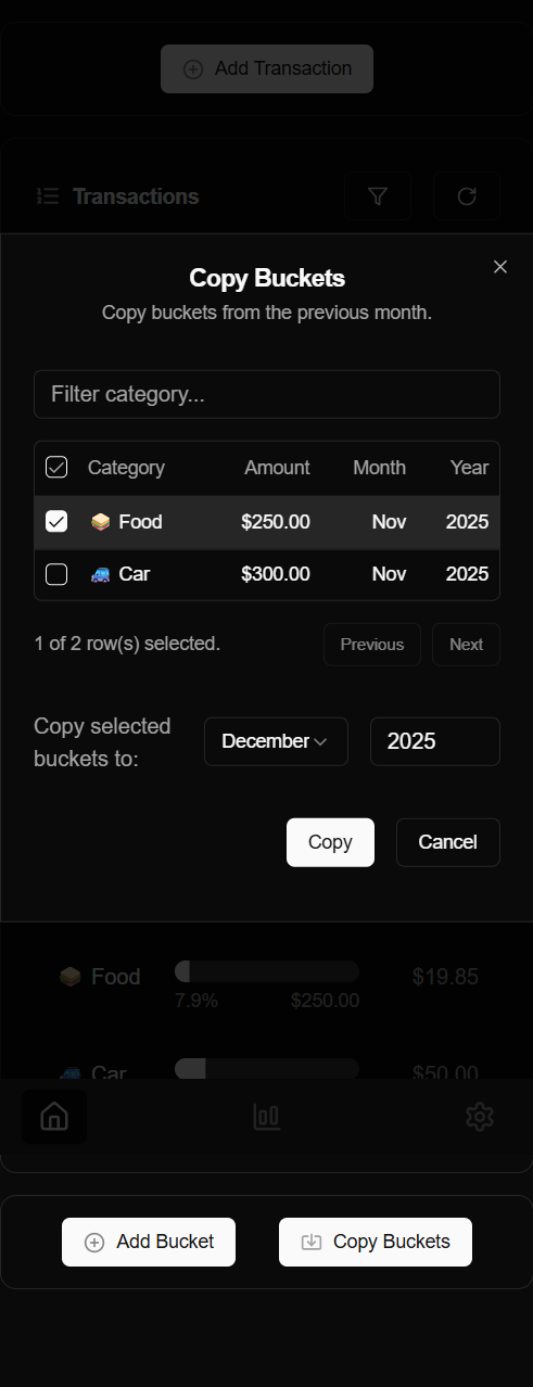 Screenshot of Simple Budget App - Copy Buckets Screenshot