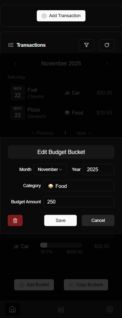 Screenshot of Simple Budget App - Edit Bucket Screenshot