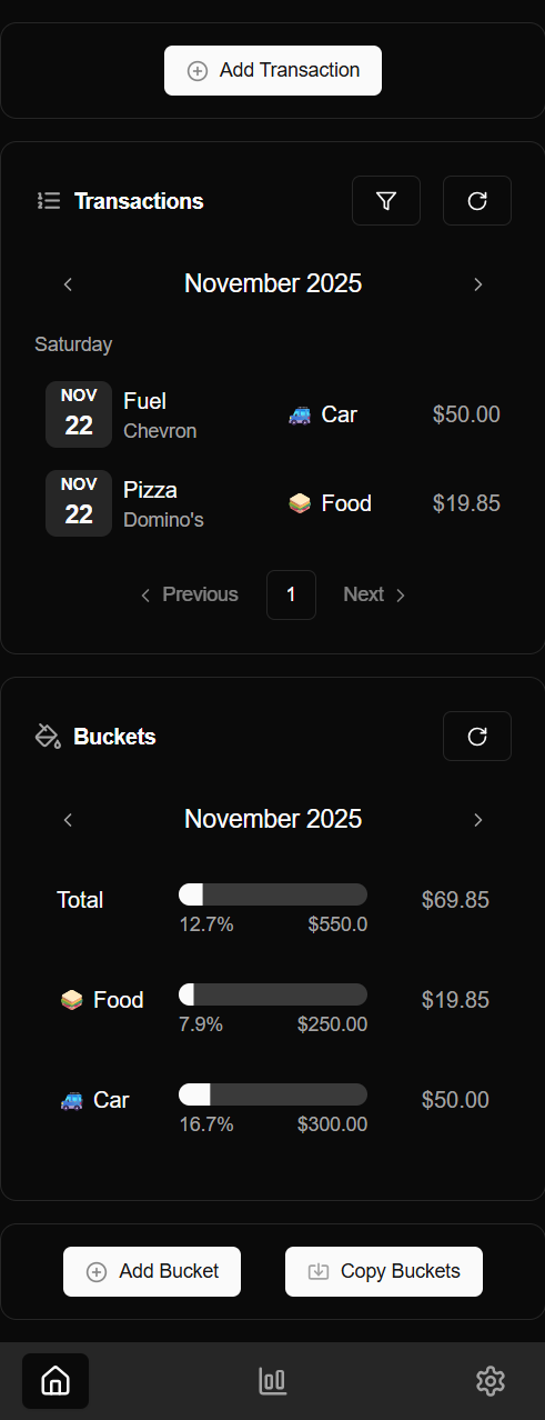 Screenshot of Simple Budget App - Home Scrolled Down