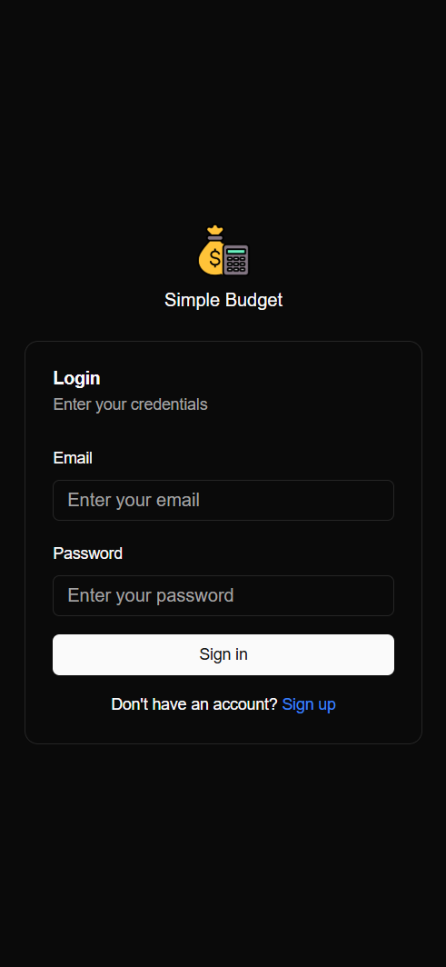 Screenshot of Simple Budget App - Login Page