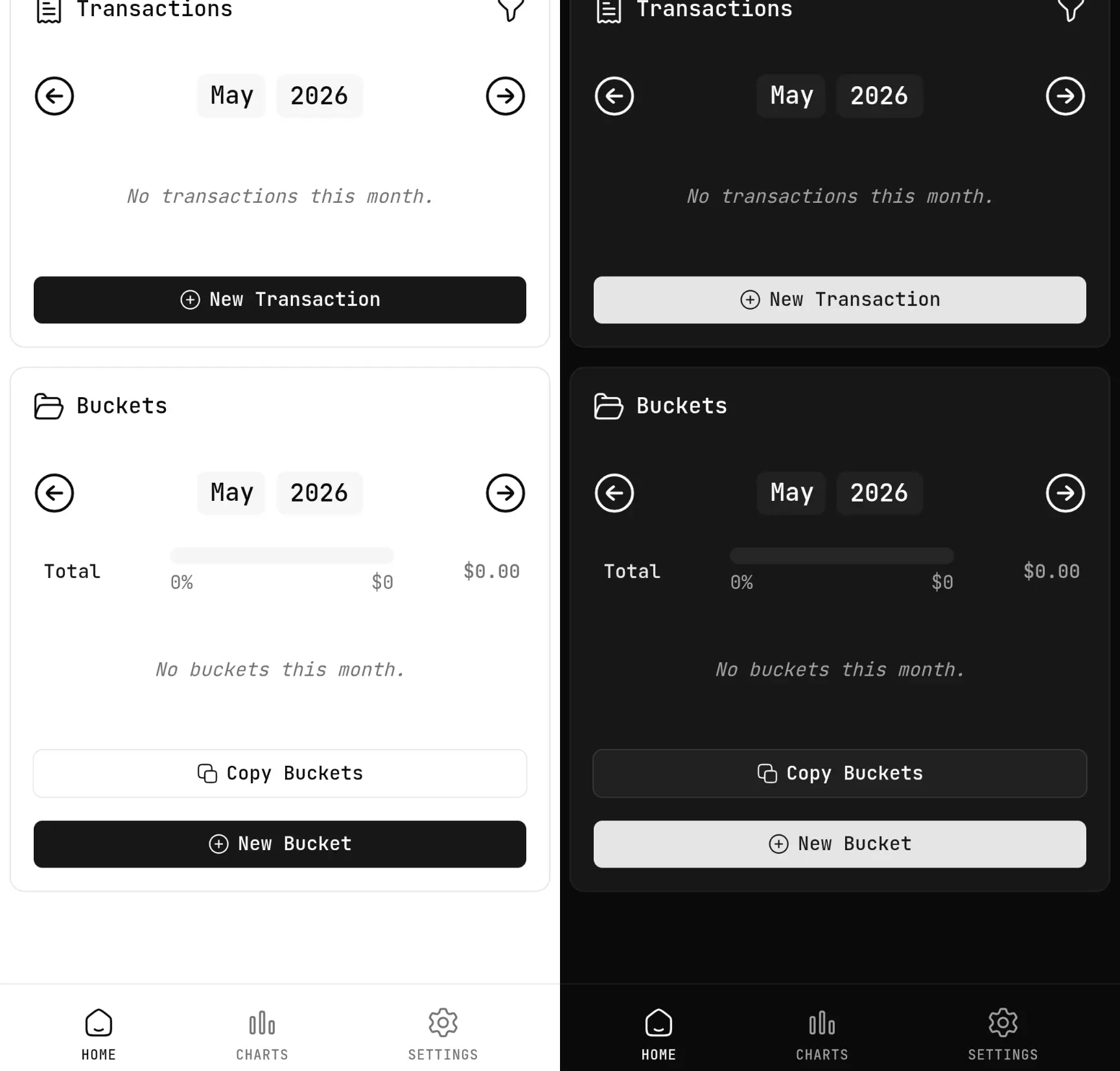 Budget App Home Page Scrolled Down