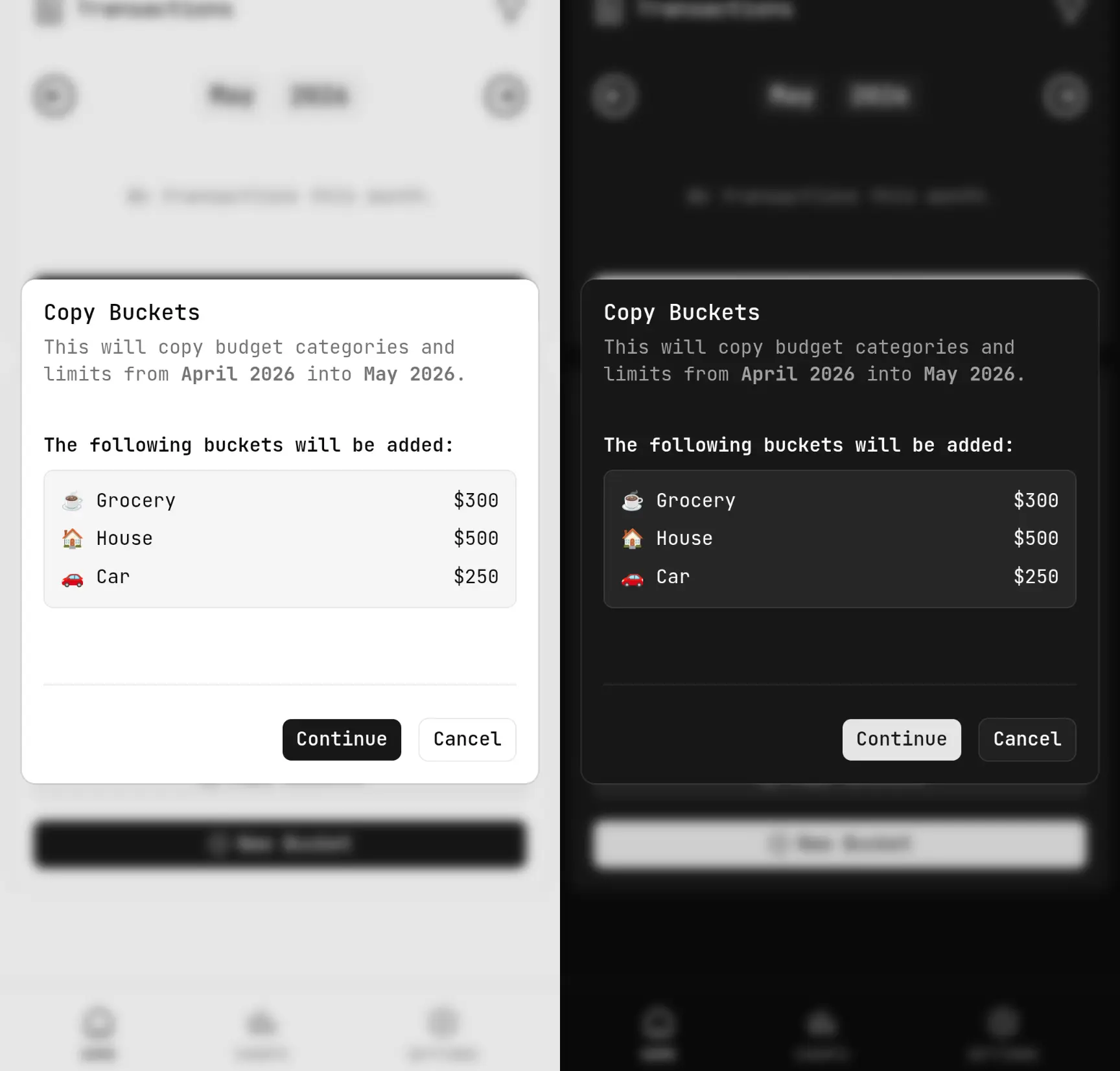 Budget App Add Bucket